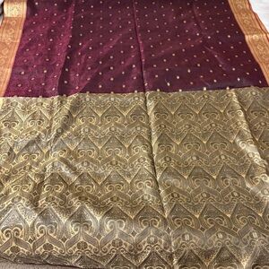 Elegant Maroon and Gold Patterned pure silk katan saree